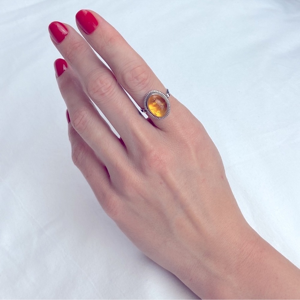 925 HAI silver amber oval ring
